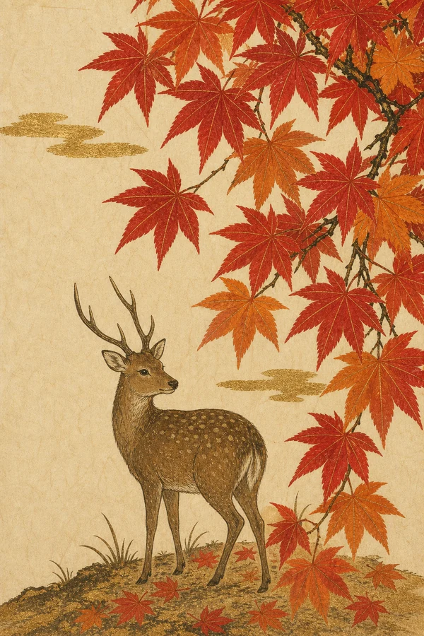 Ahornblätter und Hirsch