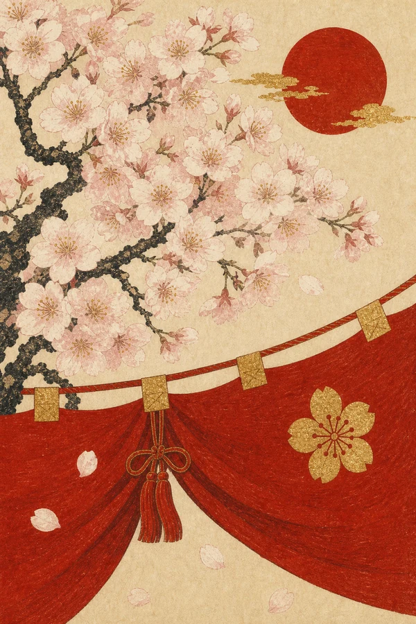 Cherry blossoms and ceremonial curtain