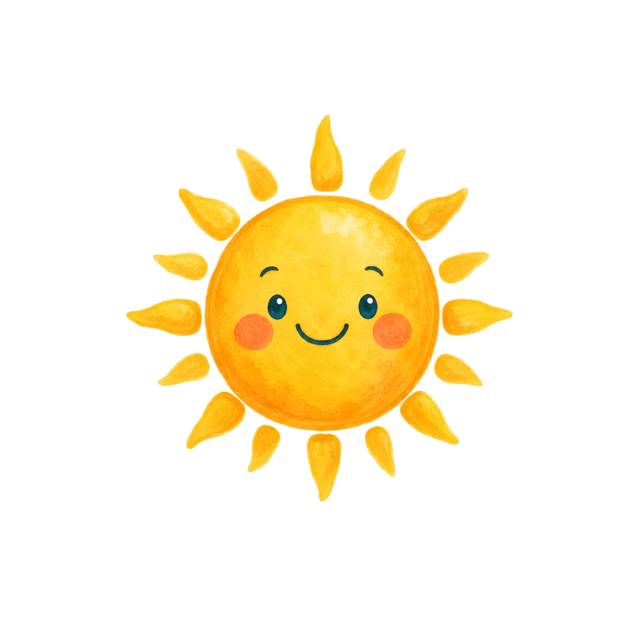 A small smiling sun at the centre of the compass